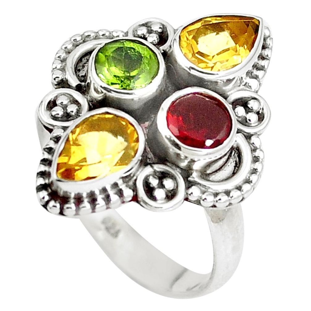 Natural yellow citrine peridot 925 sterling silver ring size 7 m71578