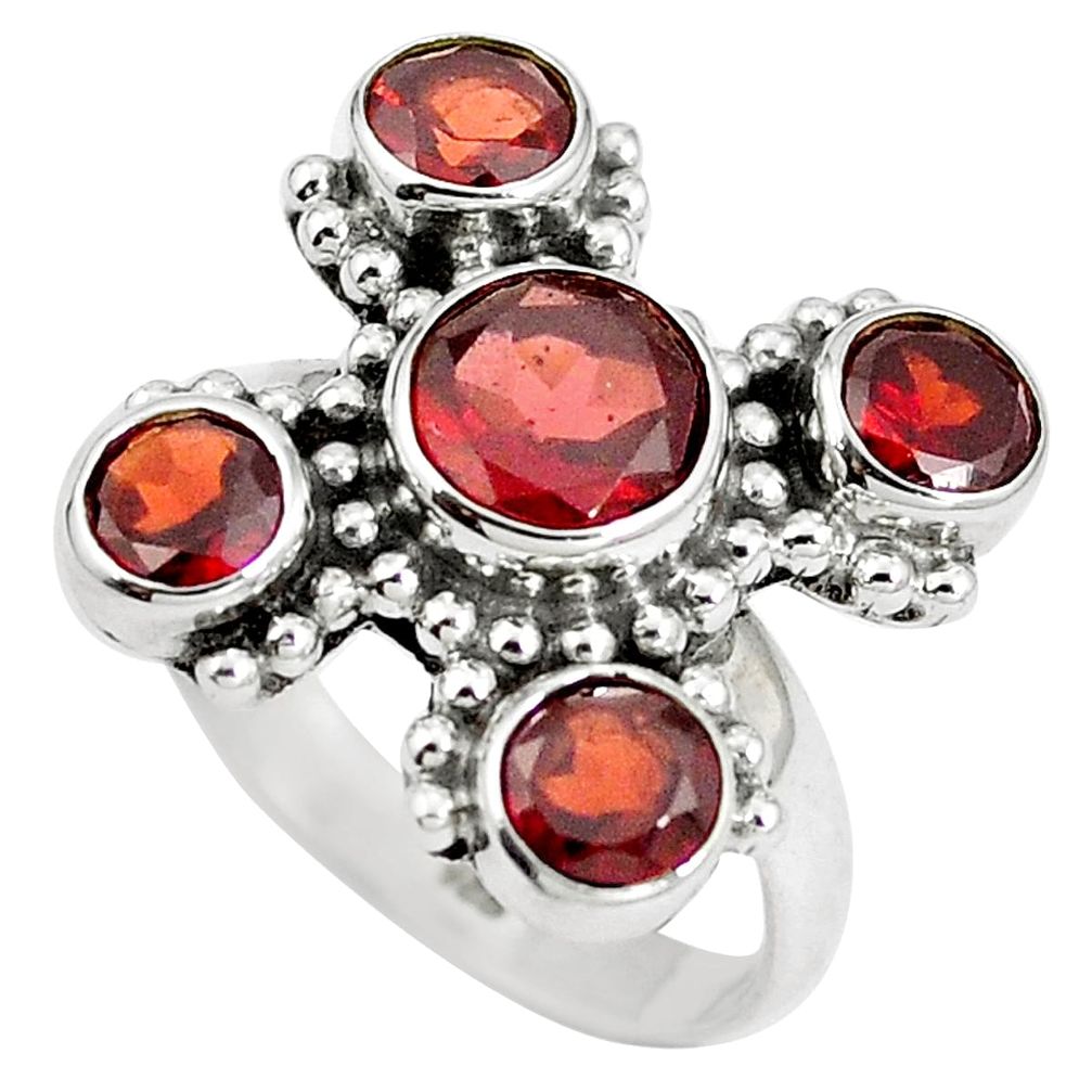 925 sterling silver natural red garnet round shape ring jewelry size 7.5 m71590