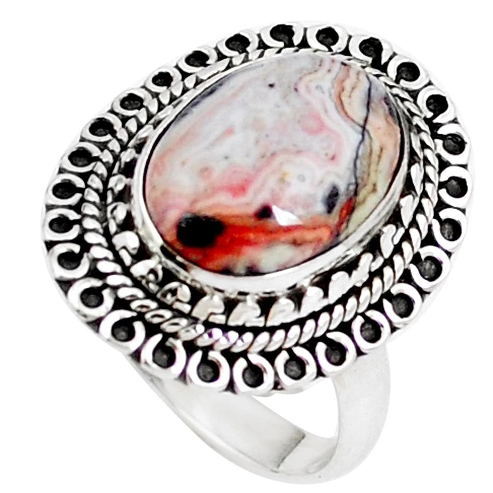 Natural multi color mexican laguna lace agate 925 silver ring size 8 m72559