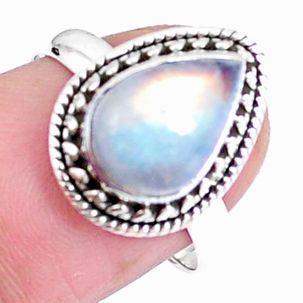 925 sterling silver natural rainbow moonstone pear ring size 7.5 m72624