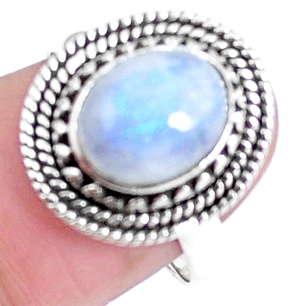 Natural rainbow moonstone 925 sterling silver ring jewelry size 7 m72639