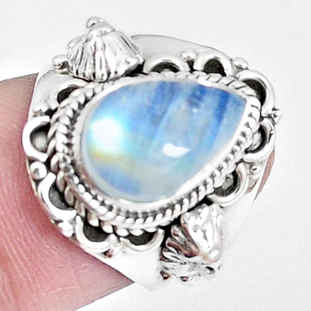925 sterling silver natural rainbow moonstone pear ring jewelry size 6 m72725