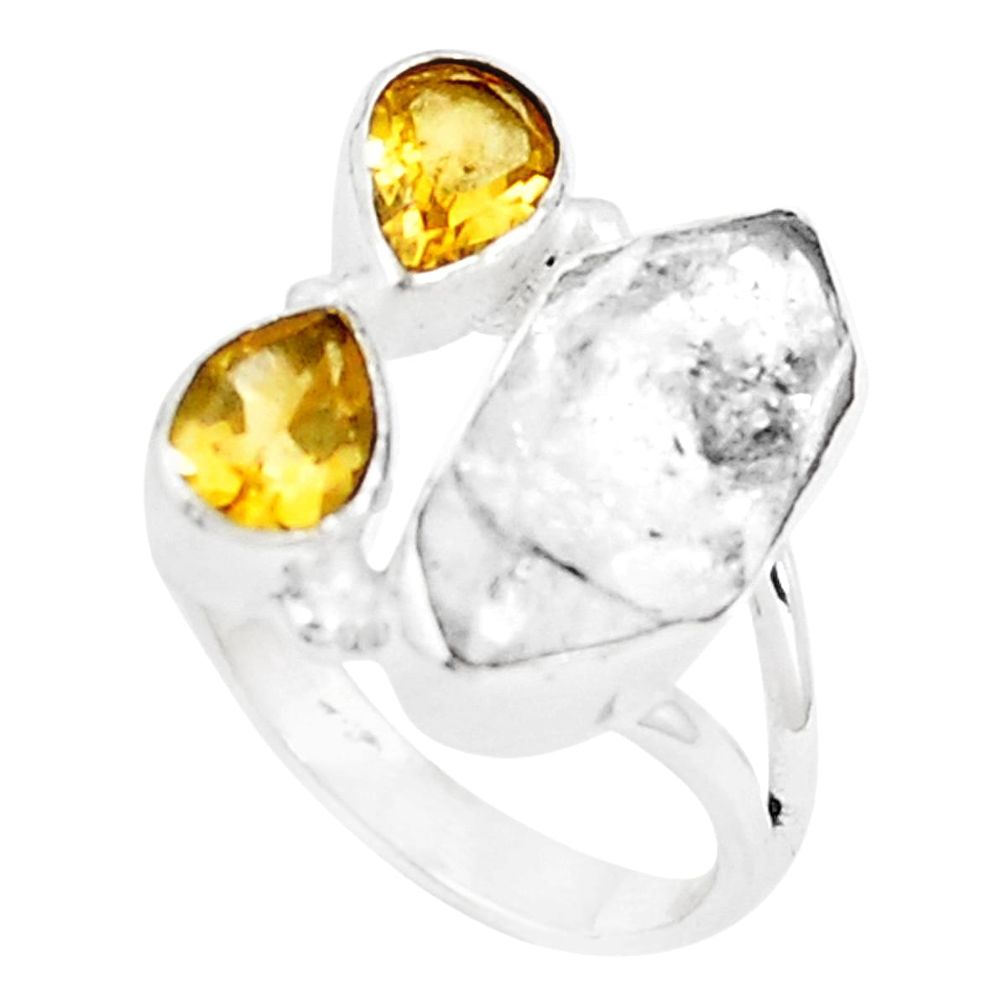 Natural white herkimer diamond citrine 925 silver ring size 6.5 m72753