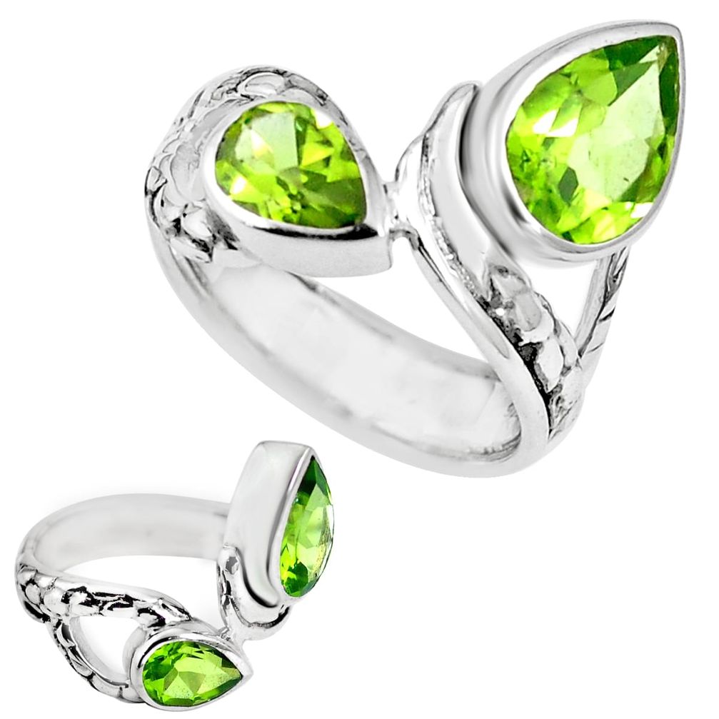 925 sterling silver natural green peridot pear ring jewelry size 7.5 m73284