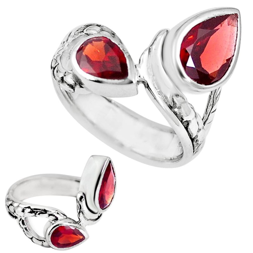 925 sterling silver natural red garnet pear ring jewelry size 6 m73290