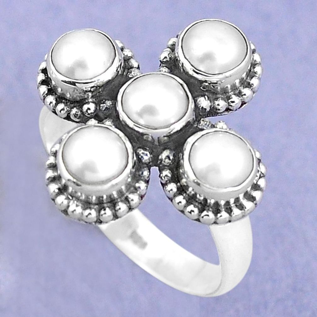 Natural white pearl 925 sterling silver ring jewelry size 8.5 m73501