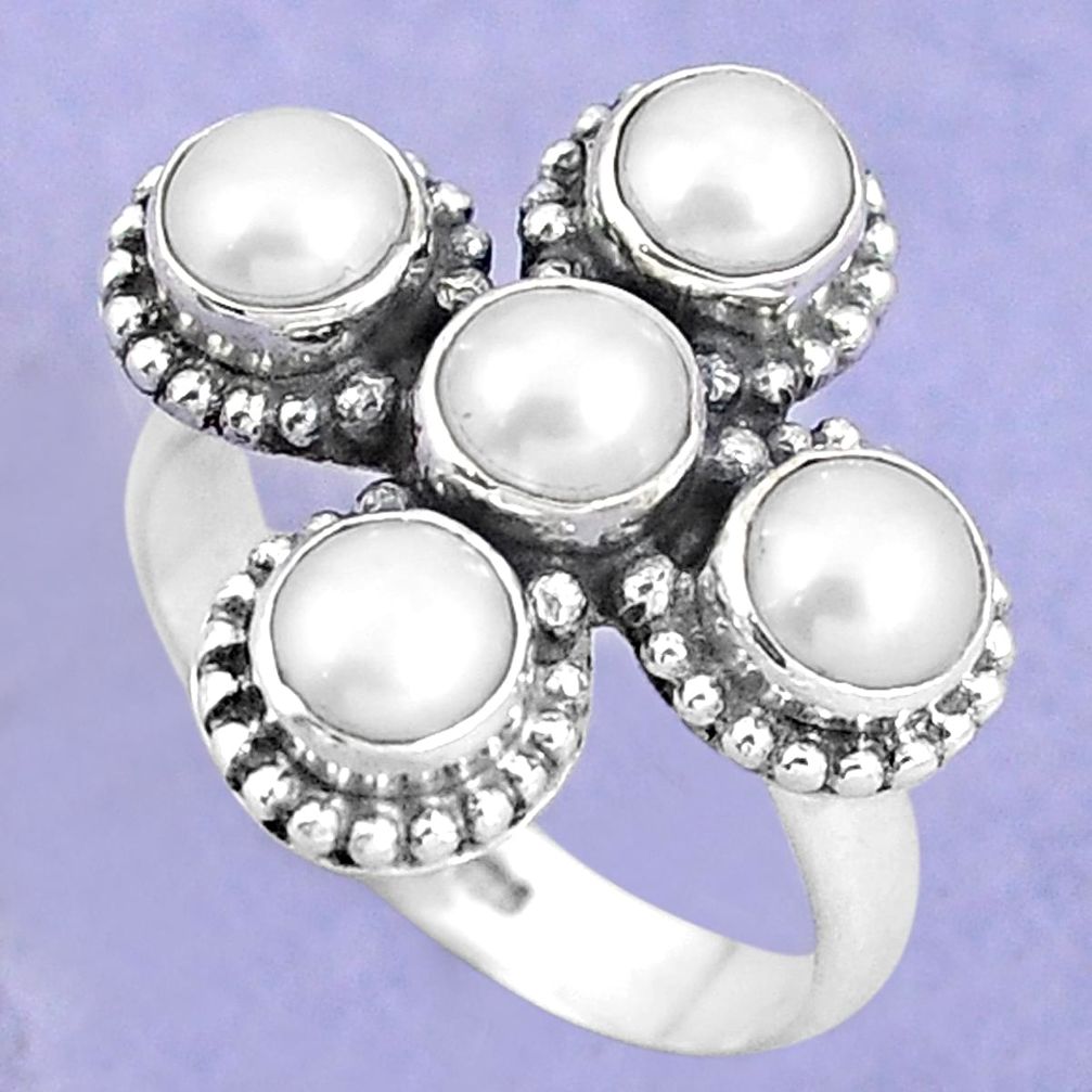 Natural white pearl 925 sterling silver ring jewelry size 6.5 m73507
