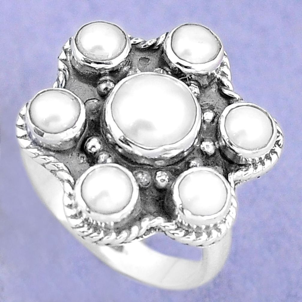 Natural white pearl 925 sterling silver ring jewelry size 7.5 m73522