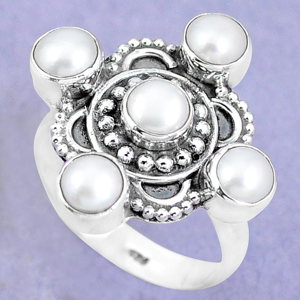 925 sterling silver natural white pearl round ring jewelry size 7 m73536