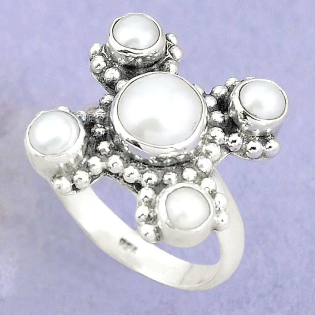 Natural white pearl 925 sterling silver ring jewelry size 6.5 m73537