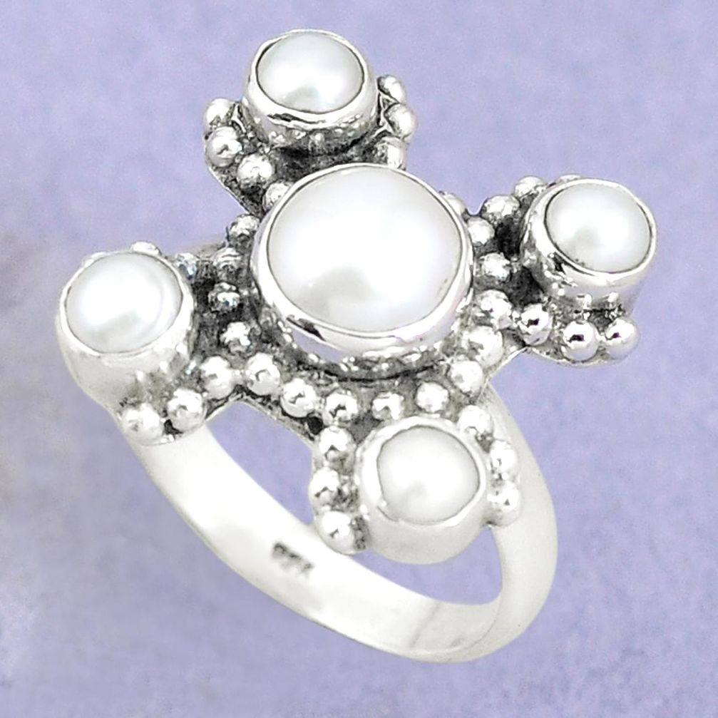 Natural white pearl 925 sterling silver ring jewelry size 8 m73538