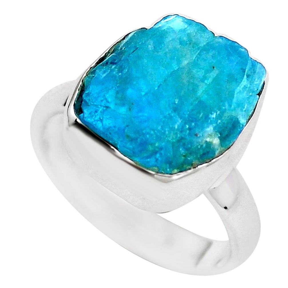 7.29cts natural blue apatite rough 925 sterling silver ring size 6 m74013