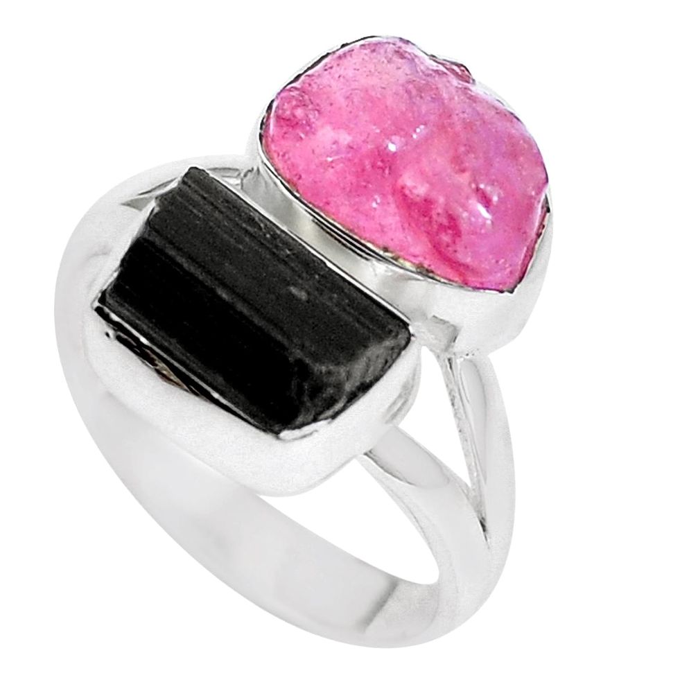 13.27cts natural black tourmaline rough 925 silver ring size 7.5 m74137