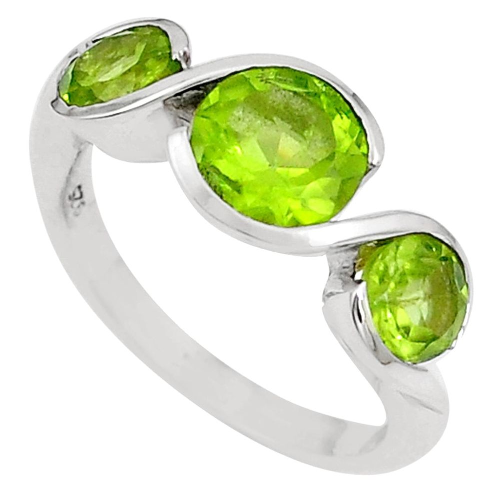 Natural green peridot 925 sterling silver ring jewelry size 7.5 m74373