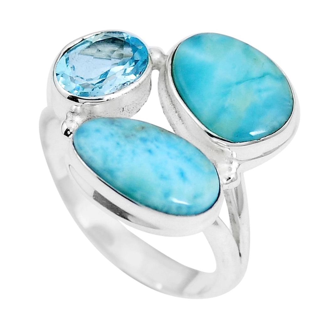 925 sterling silver natural blue larimar topaz ring jewelry size 8.5 m74525