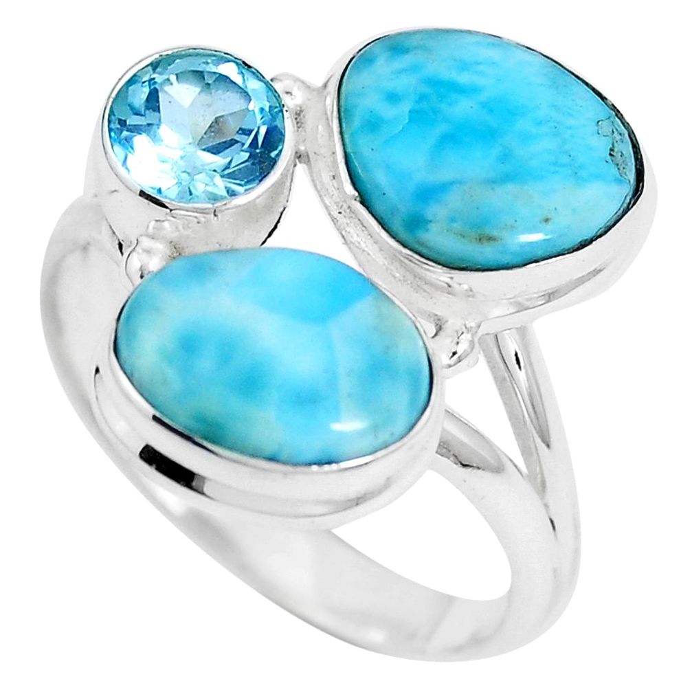 Natural blue larimar topaz 925 sterling silver ring size 10 m74526