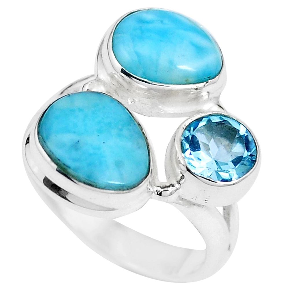 Natural blue larimar topaz 925 sterling silver ring size 5.5 m74534