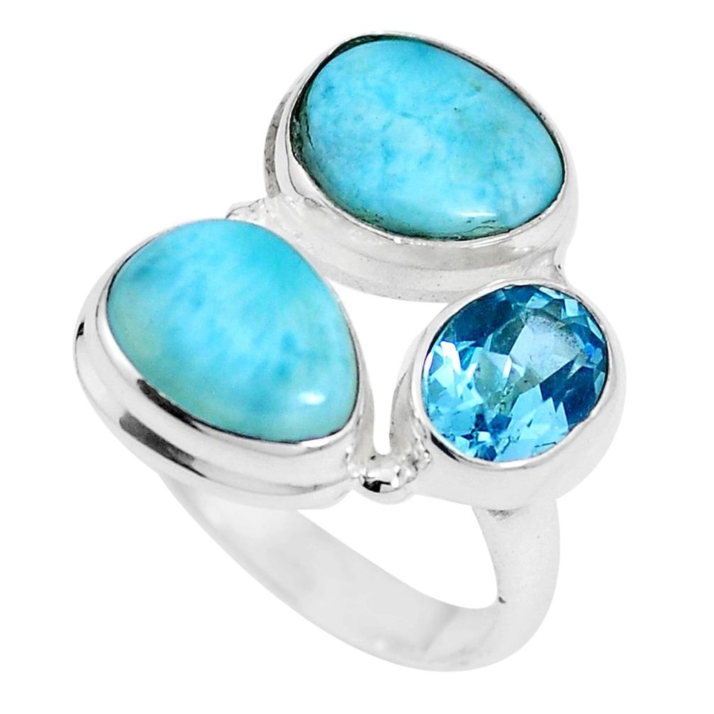 Natural blue larimar topaz 925 sterling silver ring size 6.5 m74535