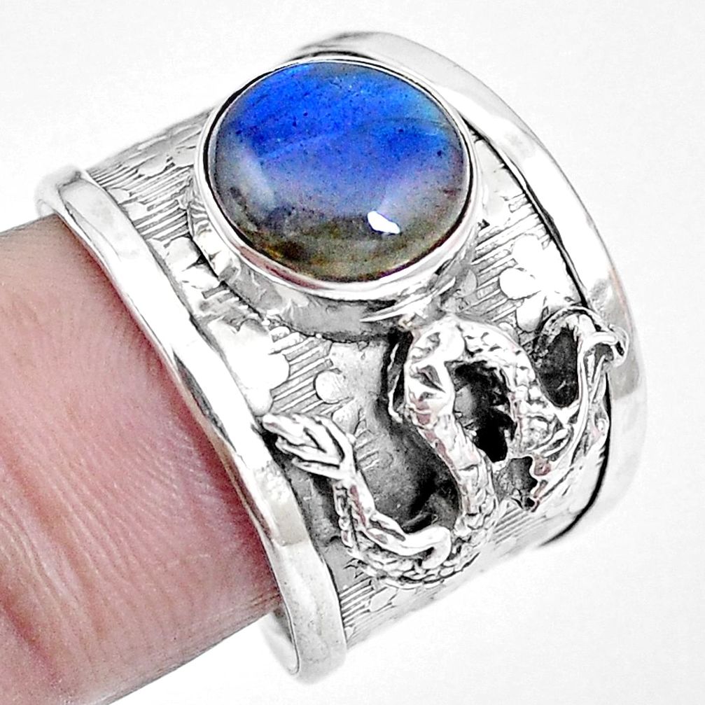 Natural blue labradorite 925 sterling silver dragon ring size 7 m74555