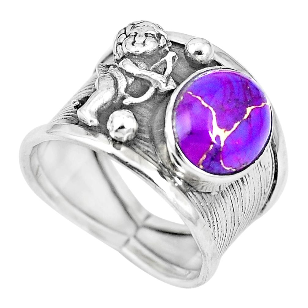 Purple copper turquoise 925 silver cupid love angel wings ring size 8 m74580