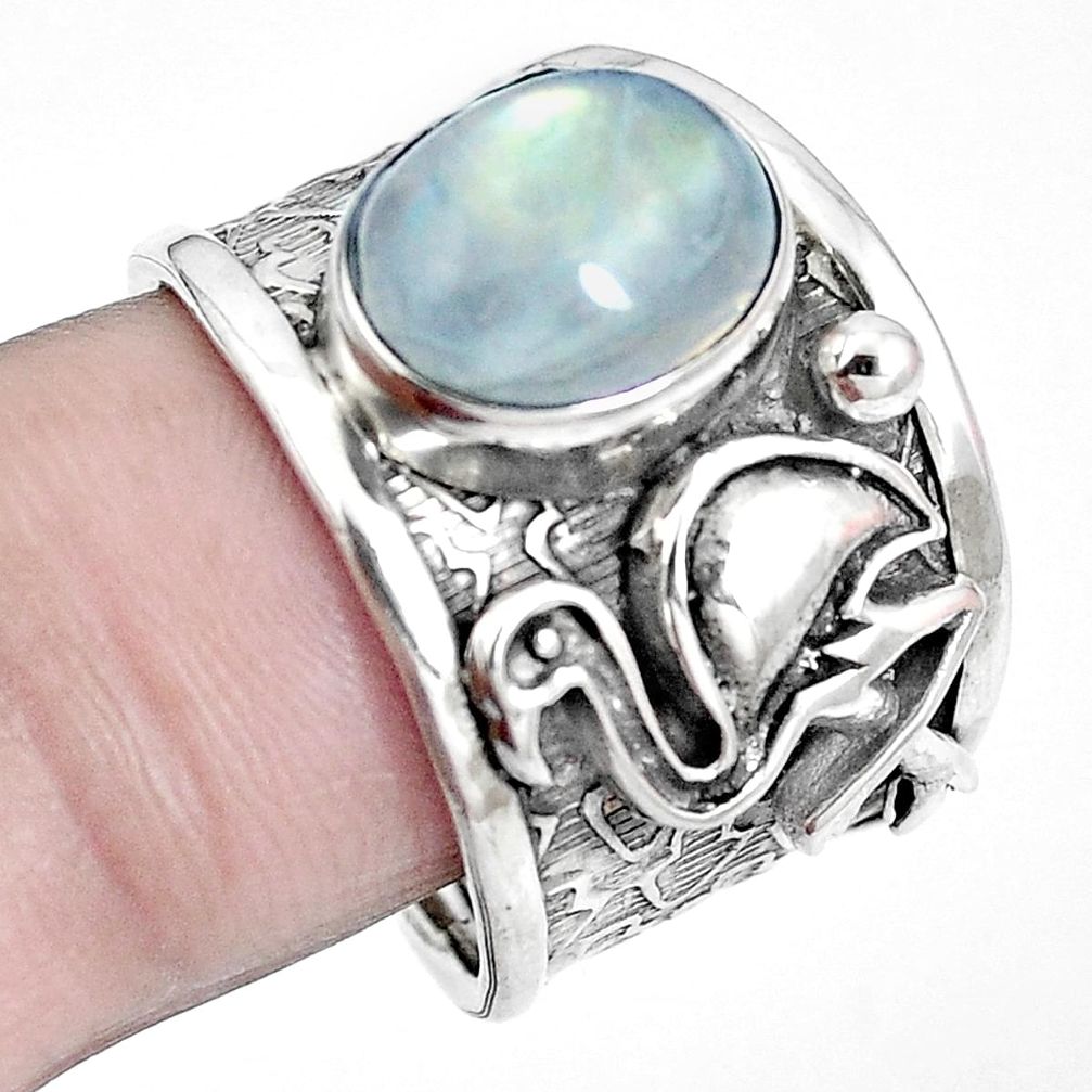 Natural rainbow moonstone 925 sterling silver flamingo charm ring size 8 m74586