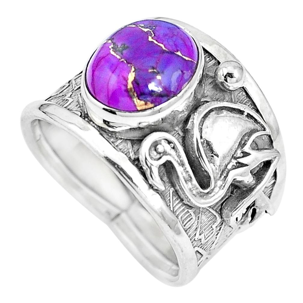 925 sterling silver purple copper turquoise flamingo charm ring size 8 m74598