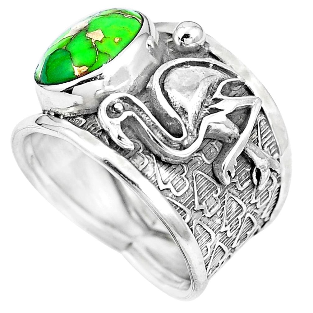 Green copper turquoise 925 sterling silver flamingo charm ring size 7.5 m74599