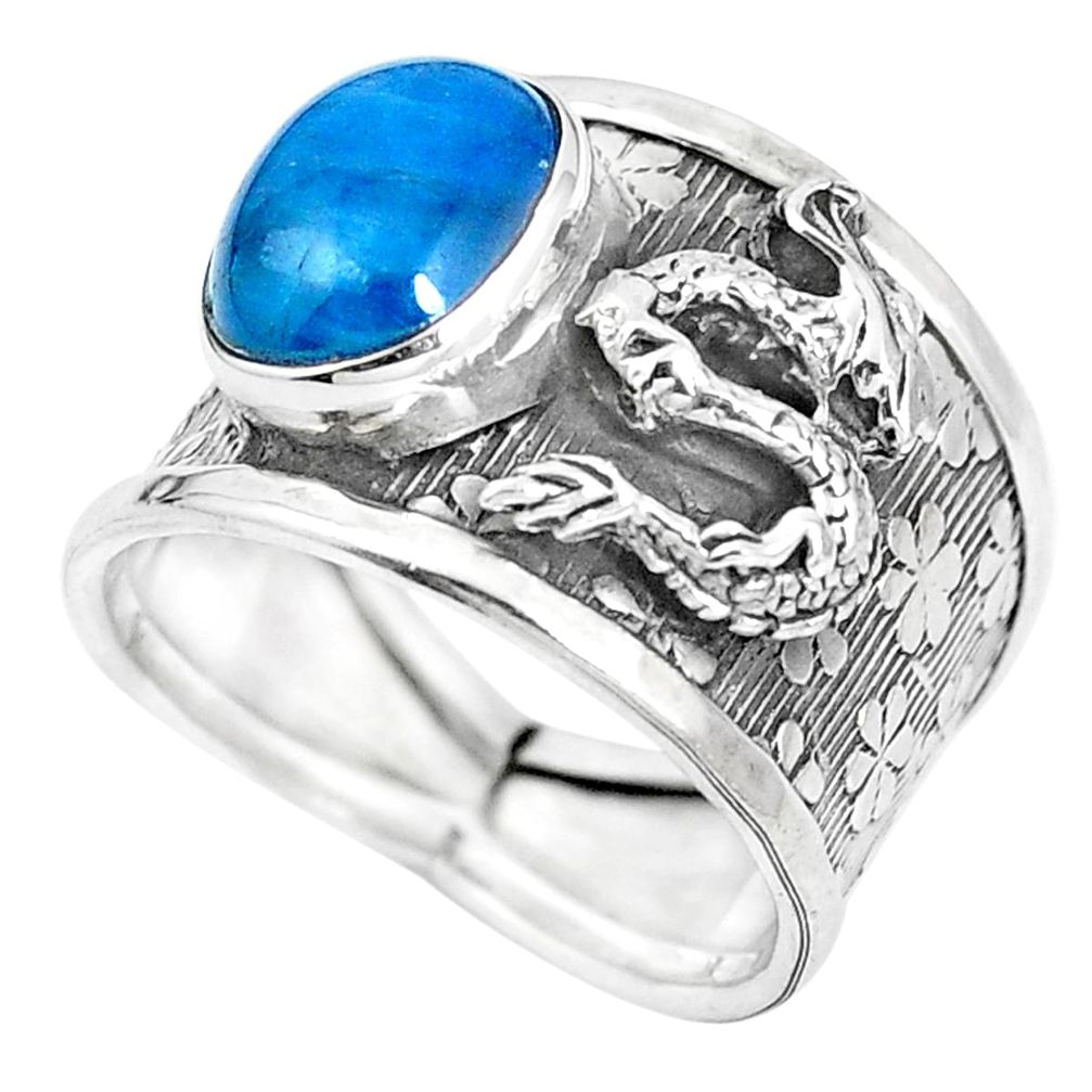 925 silver natural blue apatite (madagascar) dragon ring jewelry size 7 m74604