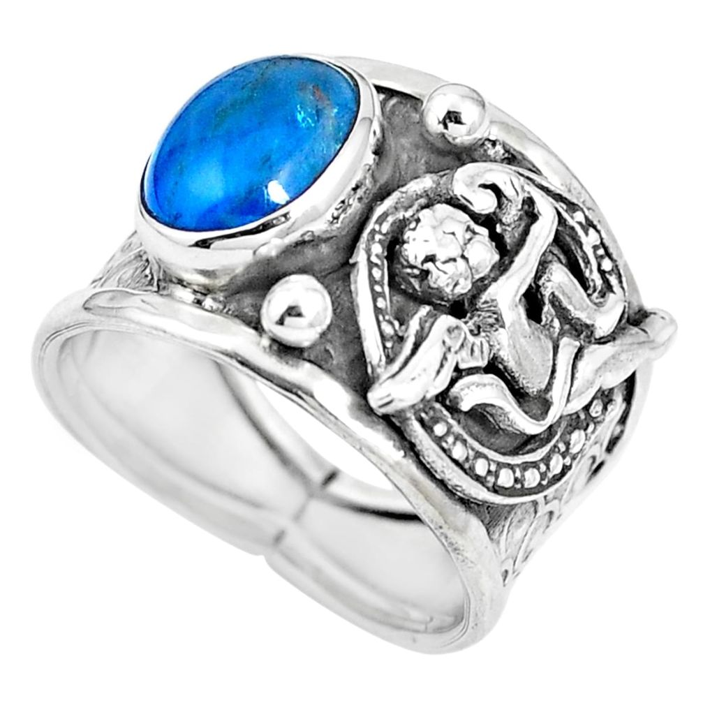 Blue apatite (madagascar) 925 silver cupid love angel wings ring size 8 m74606