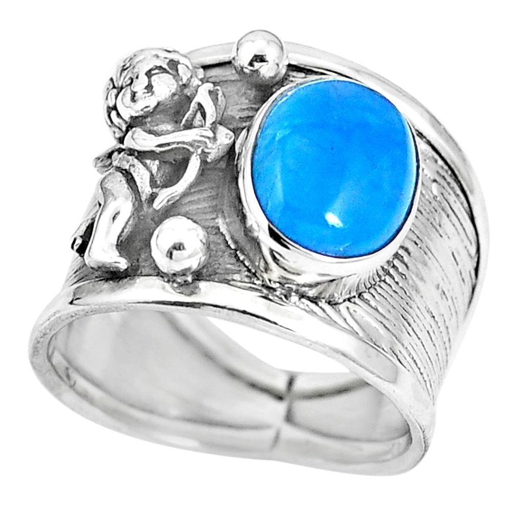 Blue apatite (madagascar) 925 silver cupid love angel wings ring size 7 m74612