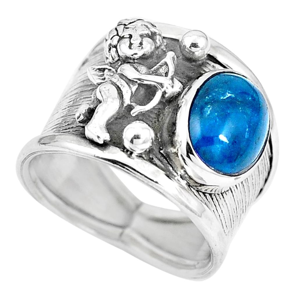 Blue apatite (madagascar) 925 silver cupid love angel wings ring size 6.5 m74615
