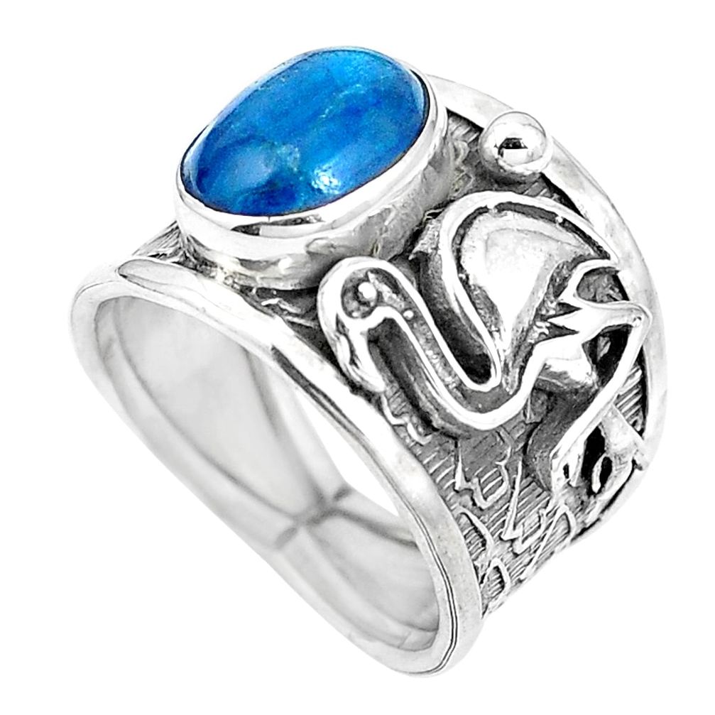 925 silver natural blue apatite (madagascar) flamingo ring size 6.5 m74617