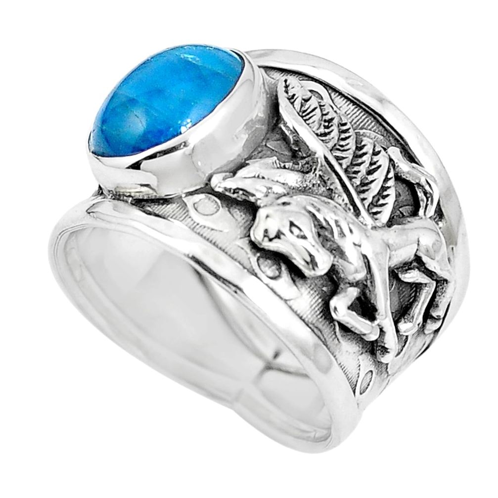 925 silver natural blue apatite (madagascar) unicorn ring size 7.5 m74620