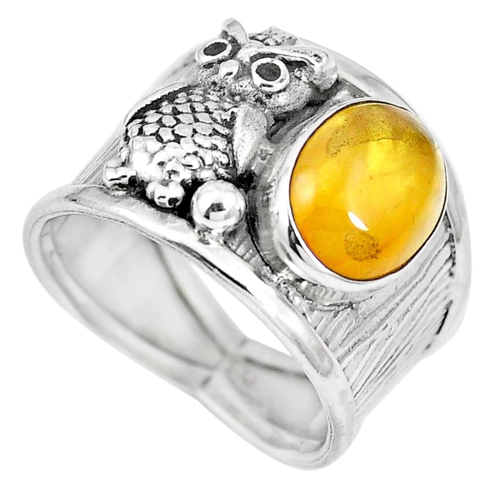 Yellow amber 925 sterling silver owl ring jewelry size 8.5 m74663