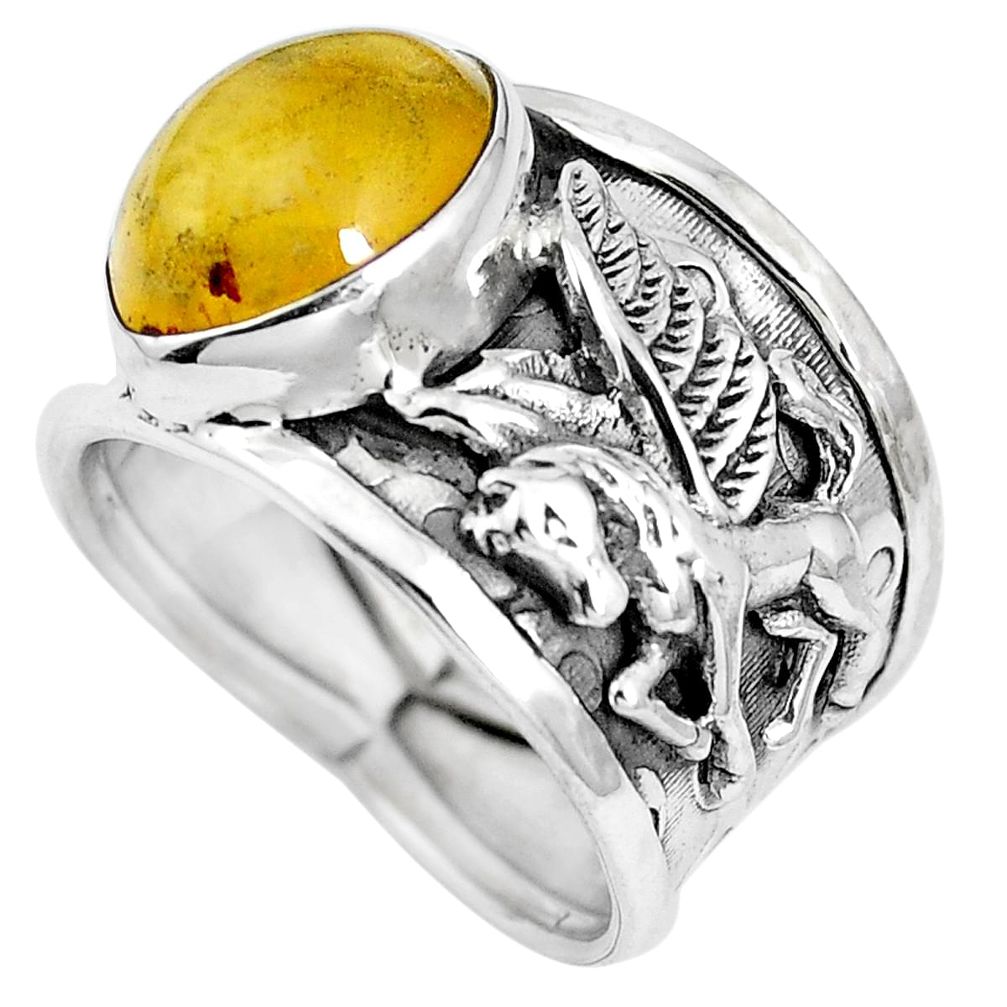 Yellow amber 925 sterling silver unicorn ring jewelry size 8 m74668