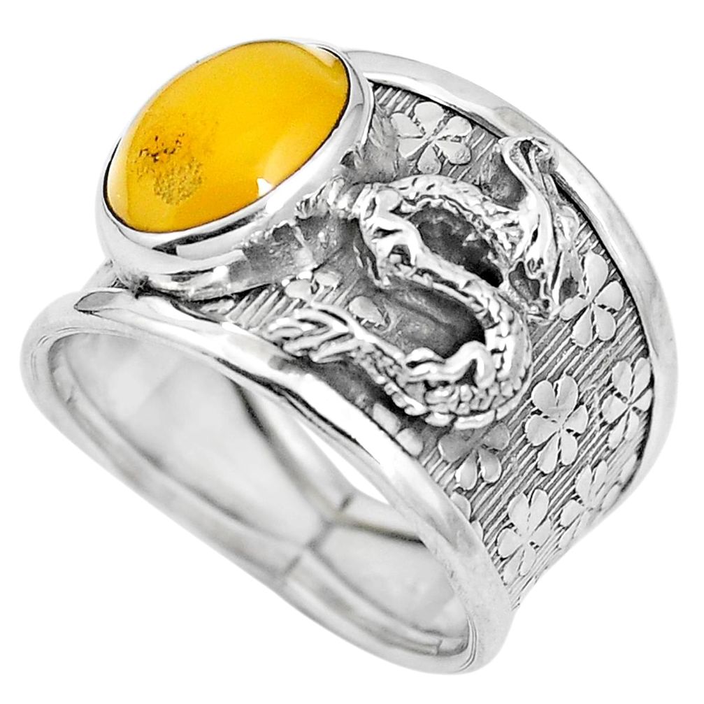 Yellow amber 925 sterling silver dragon ring jewelry size 8 m74669