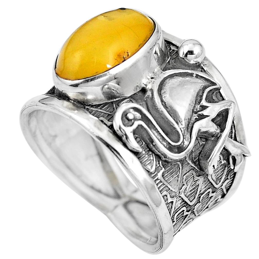 925 sterling silver yellow amber flamingo charm ring jewelry size 7.5 m74672