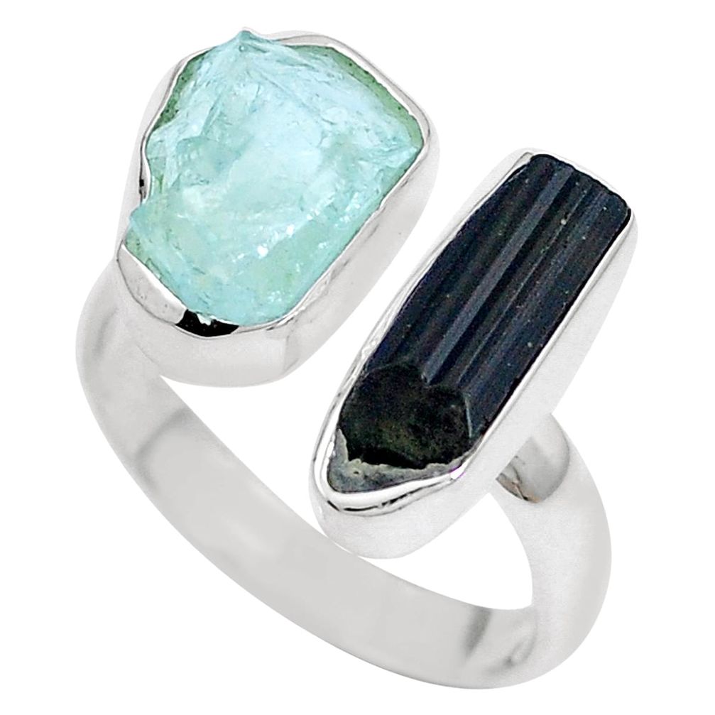 Natural aqua aquamarine rough 925 silver adjustable ring size 8 m75201