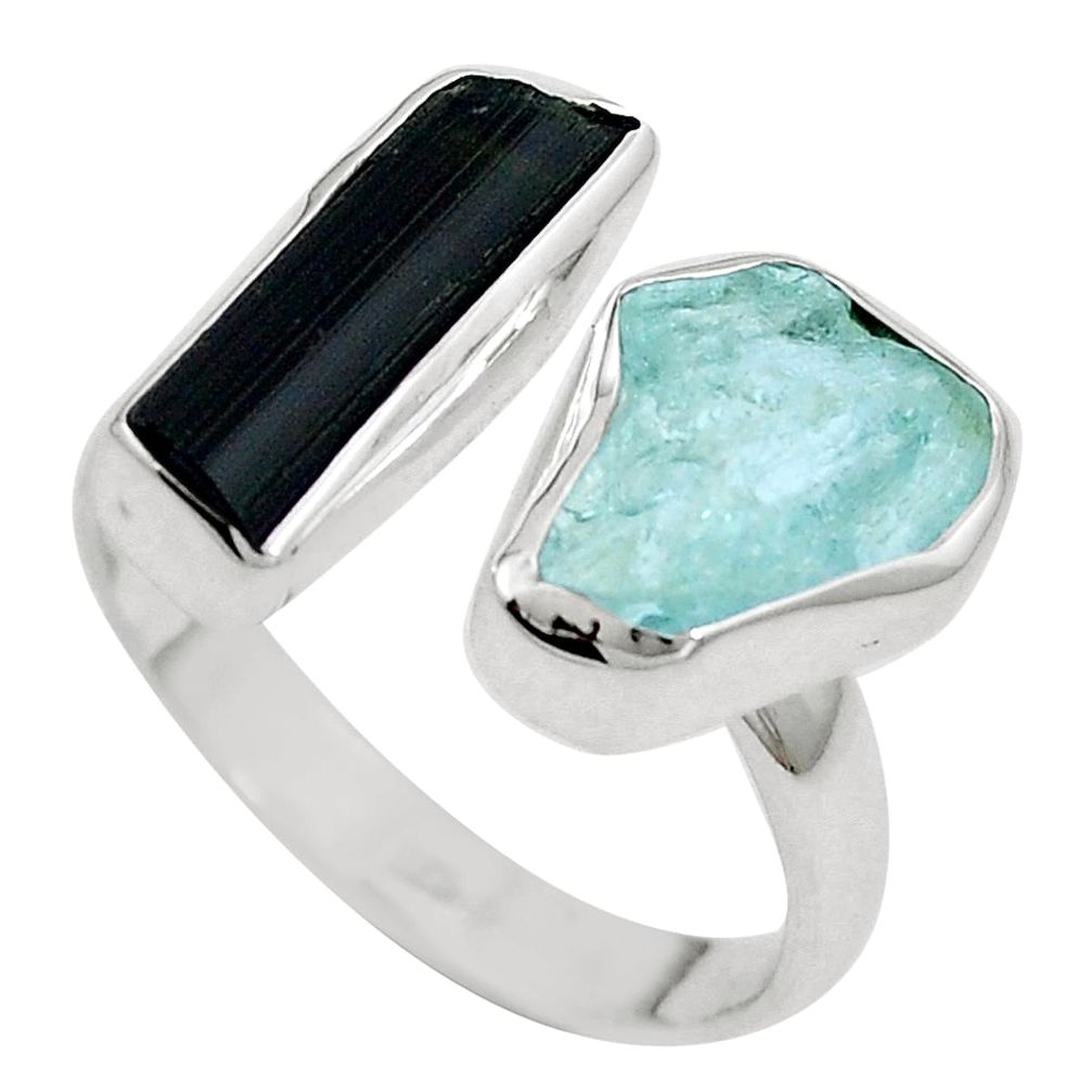 925 silver natural aqua aquamarine rough fancy adjustable ring size 8 m75216