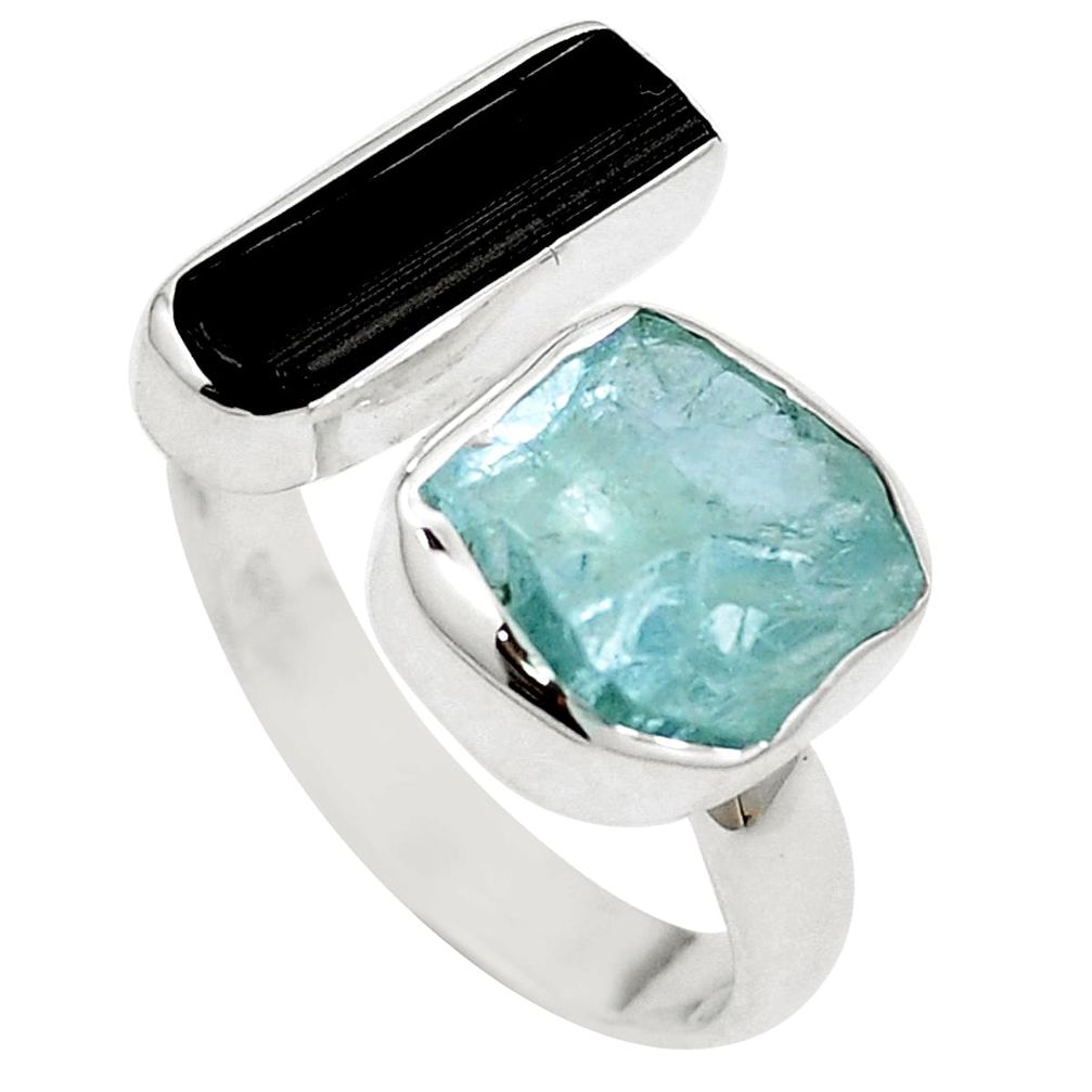 925 silver natural aqua aquamarine rough adjustable ring jewelry size 7 m75219