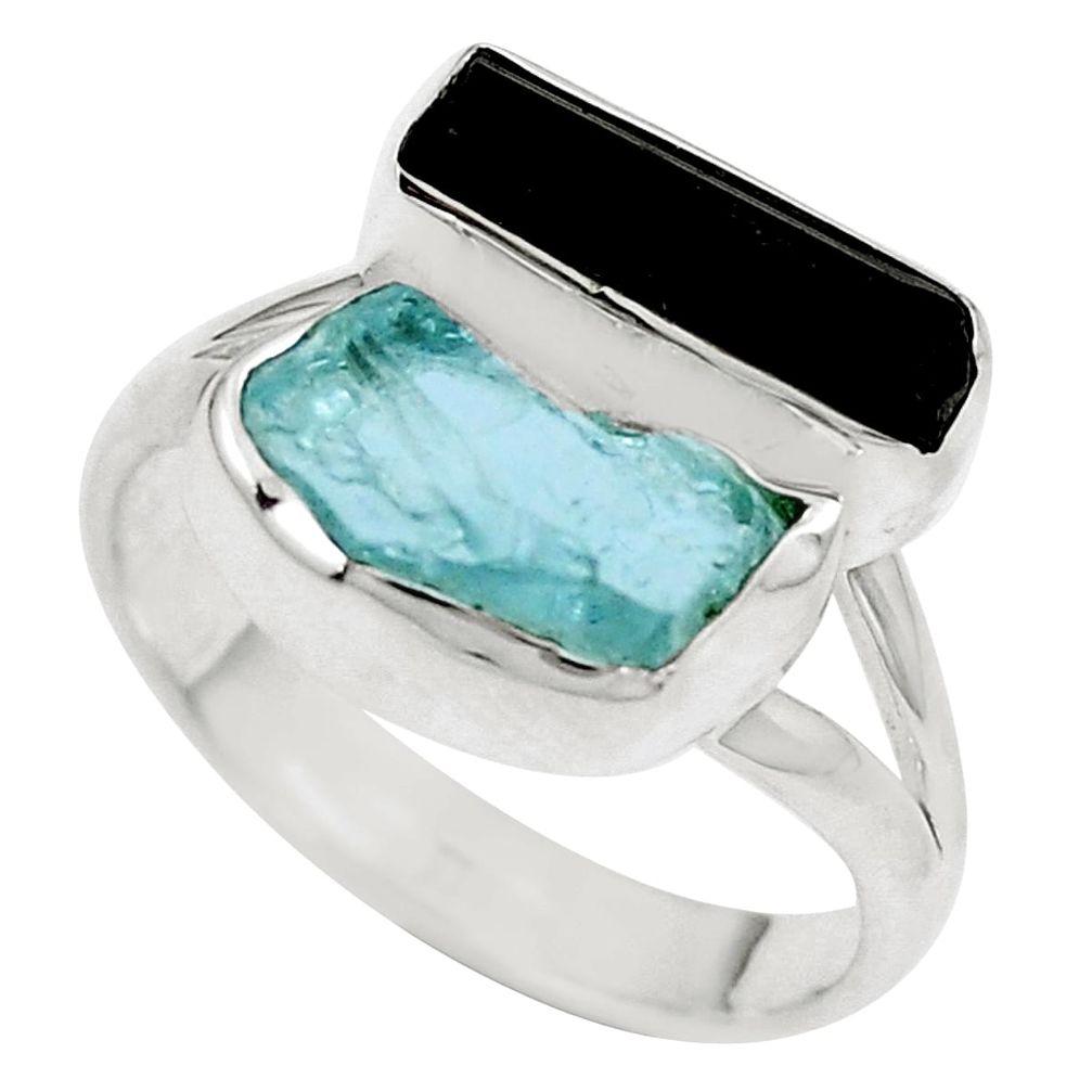 Natural aqua aquamarine rough 925 silver adjustable ring size 7.5 m75220