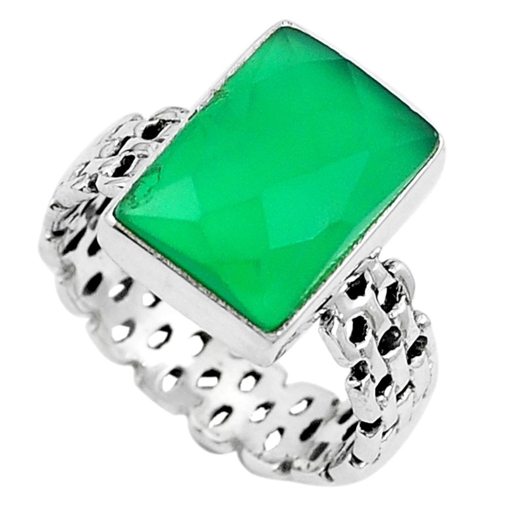 Natural green chalcedony 925 sterling silver ring jewelry size 8.5 m75585