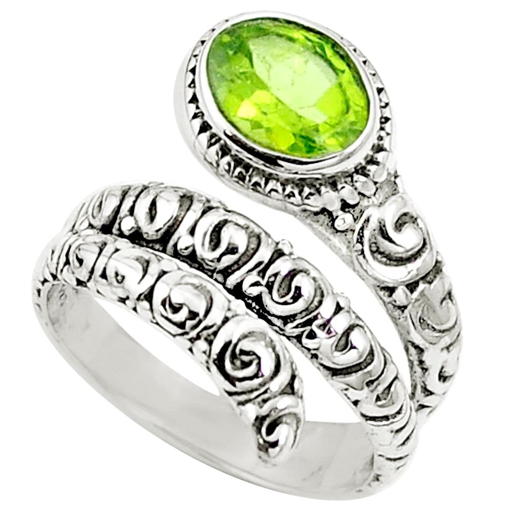 Natural green peridot 925 sterling silver snake ring size 6.5 m75654
