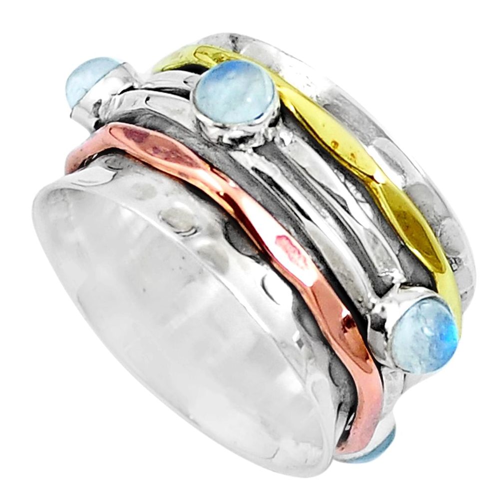 925 silver natural rainbow moonstone two tone spinner band ring size 8.5 m75684