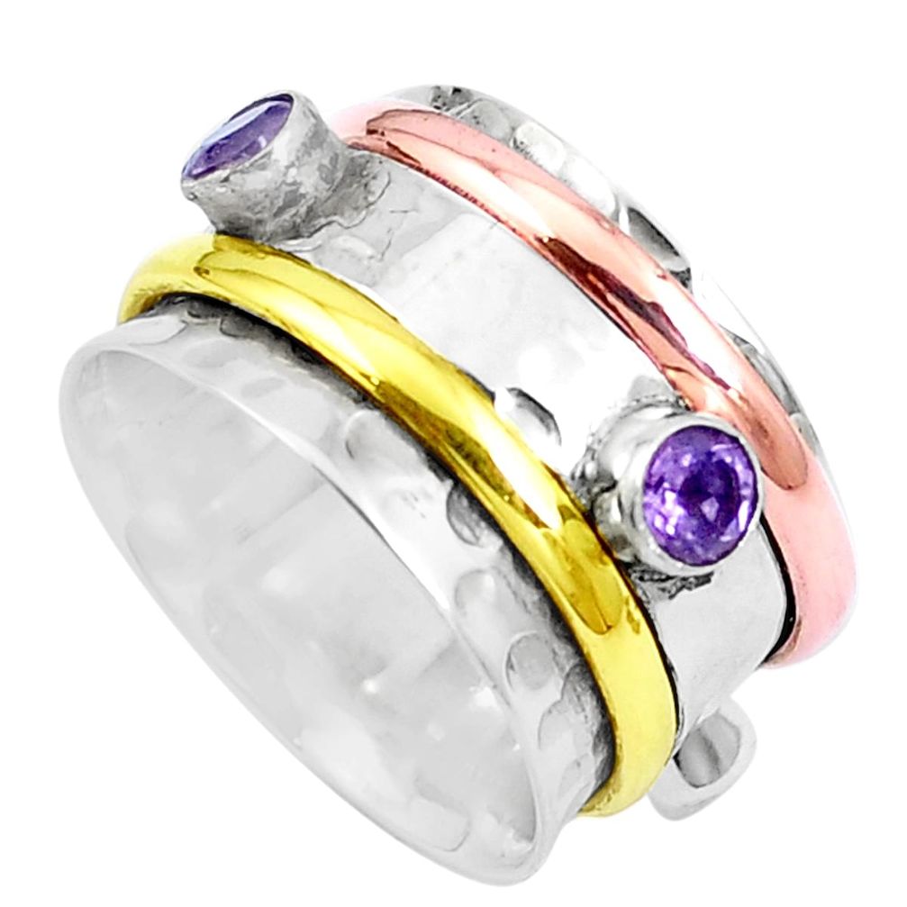 925 silver natural purple amethyst two tone spinner band ring size 7.5 m75698