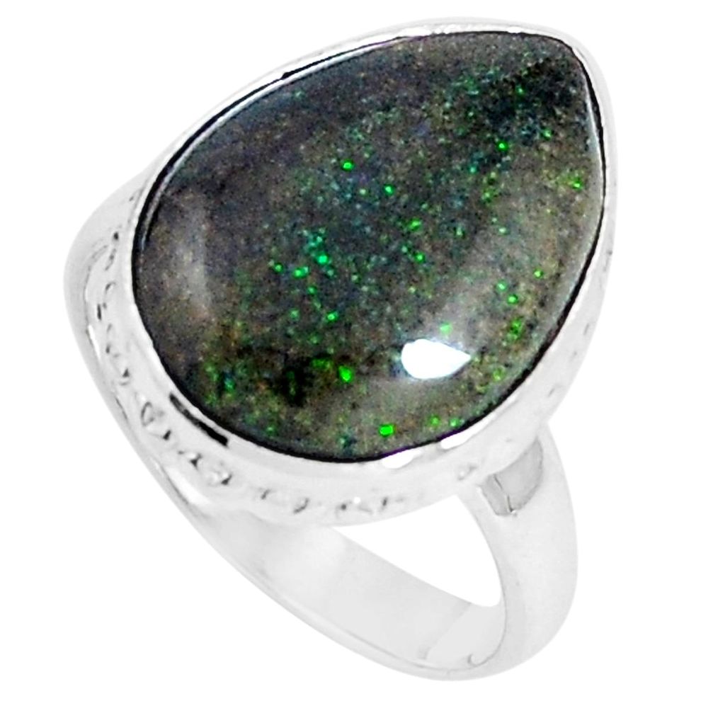Natural black honduran matrix opal 925 silver ring size 7.5 m75953
