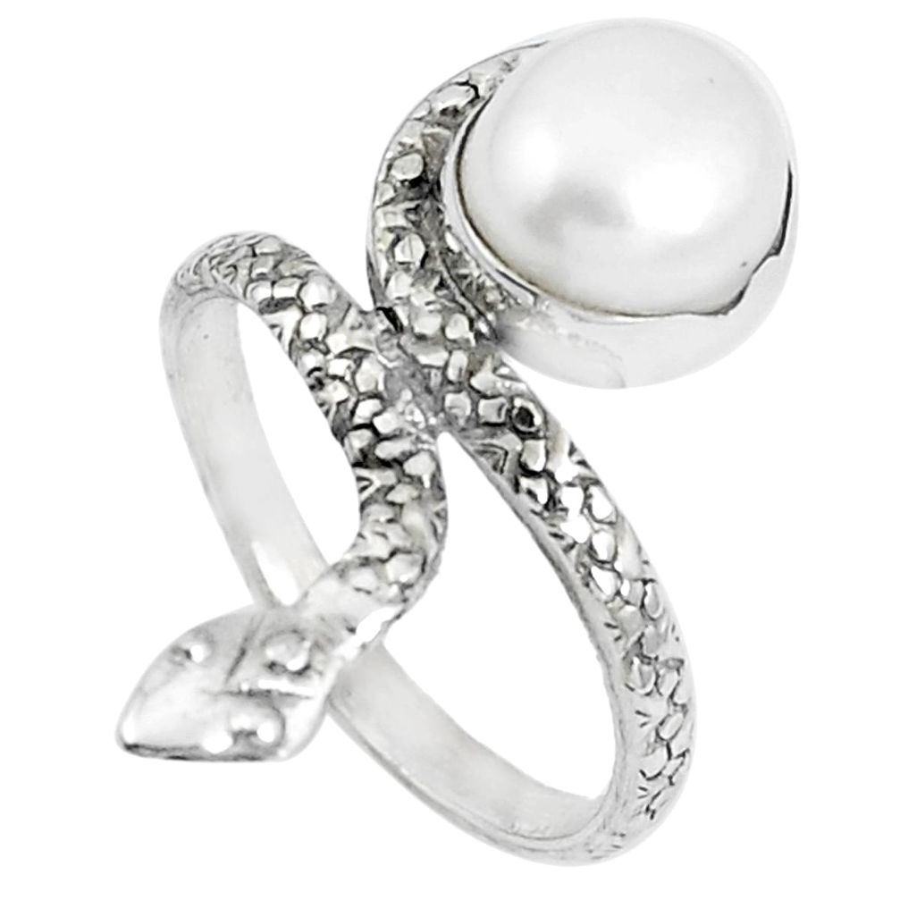 Natural white pearl 925 sterling silver snake ring jewelry size 8 m76040