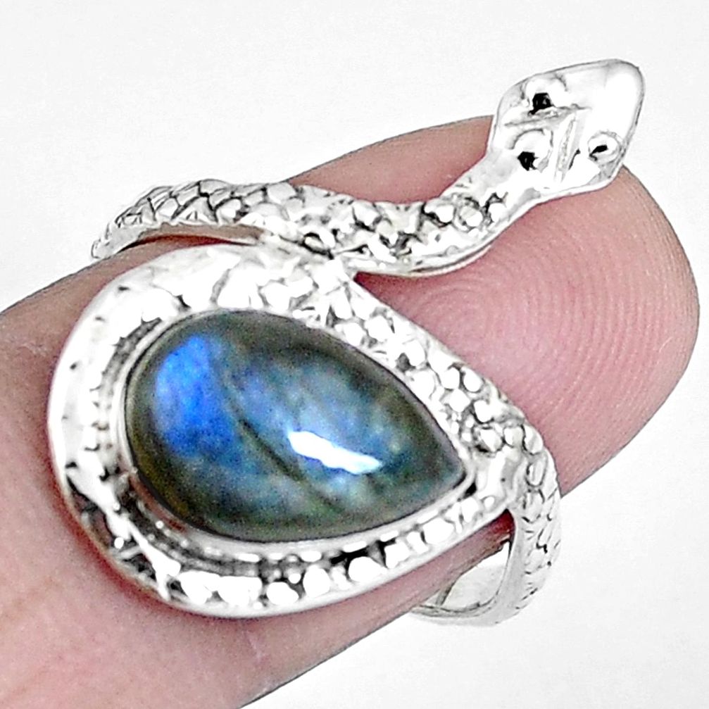 Natural blue labradorite 925 sterling silver snake ring size 8 m76043