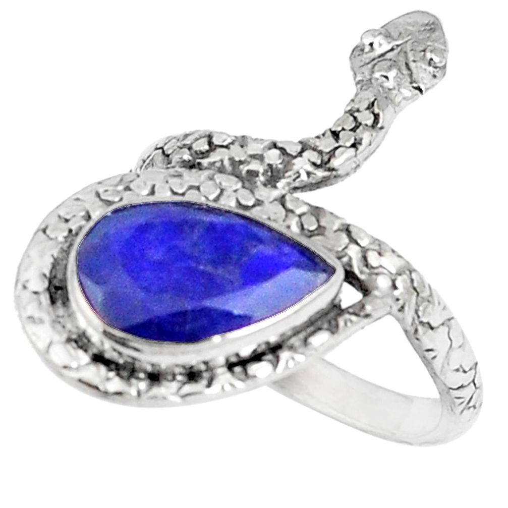 Natural blue sapphire 925 sterling silver snake ring size 6.5 m76051