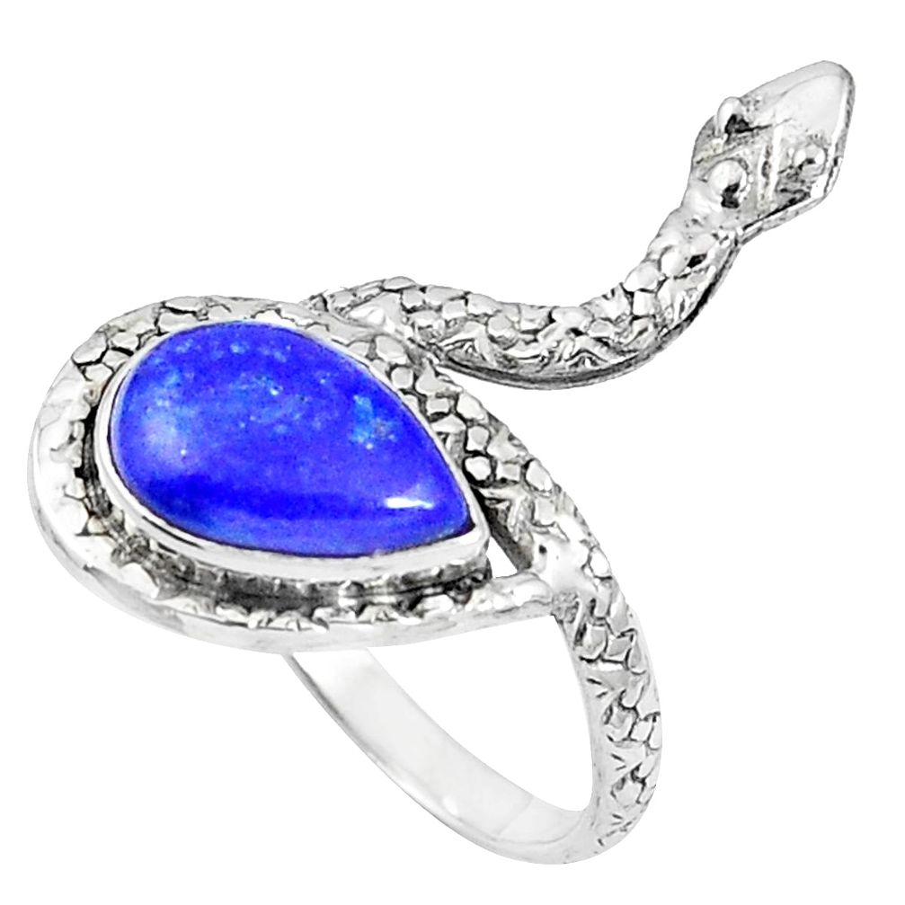 Natural blue lapis lazuli 925 sterling silver snake ring size 7 m76054